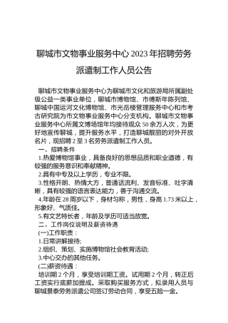 聊城市文物事业服务中心2023年招聘劳务派遣制工作人员公告