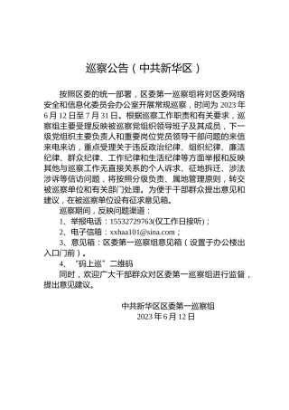 巡察公告（中共新华区）