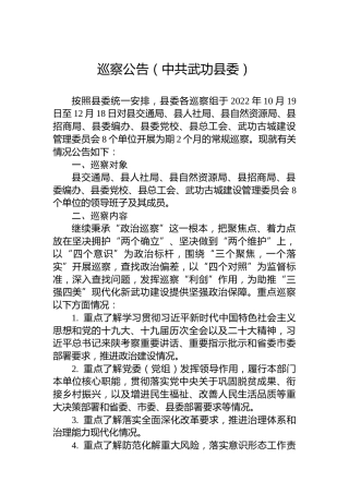 巡察公告（中共武功县委）