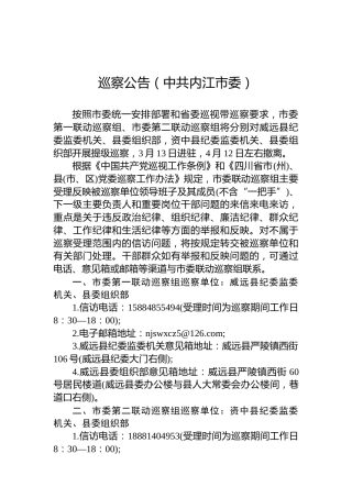 巡察公告（中共内江市委）