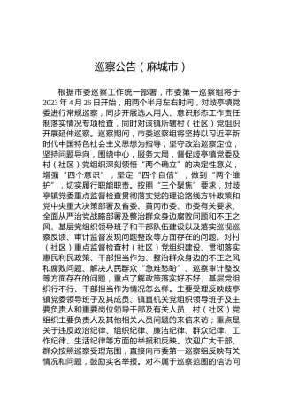 巡察公告（麻城市）