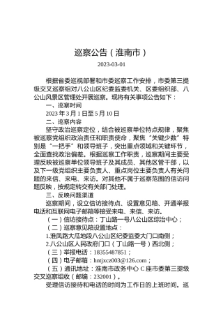 巡察公告（淮南市）