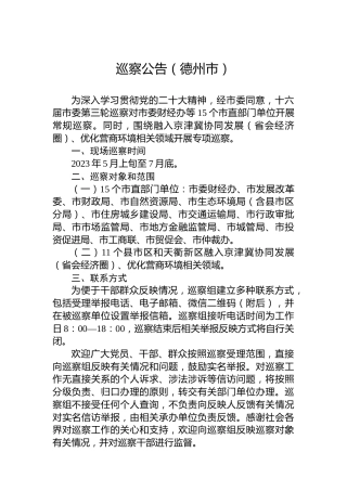 巡察公告（德州市）