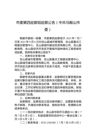 市委第四巡察组巡察公告（中共马鞍山市委）