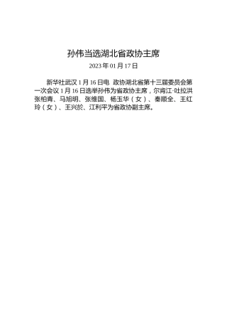 孙伟当选湖北省政协主席