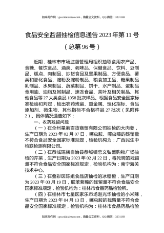 食品安全监督抽检信息通告2023年第11号（总第96号）