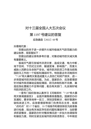 对十三届全国人大五次会议第1197号建议的答复