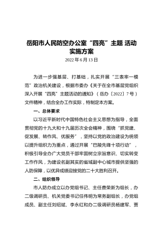 岳阳市人民防空办公室“四亮”主题活动实施方案（20220613）
