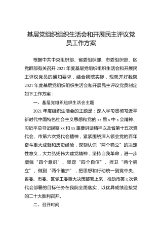 基层党组织组织生活会和开展民主评议党员工作方案