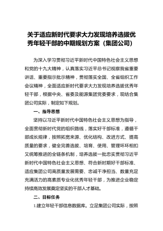 关于适应新时代要求大力发现培养选拔优秀年轻干部的中期规划方案（集团公司）
