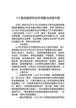 XX省自建房安全专项整治实施方案