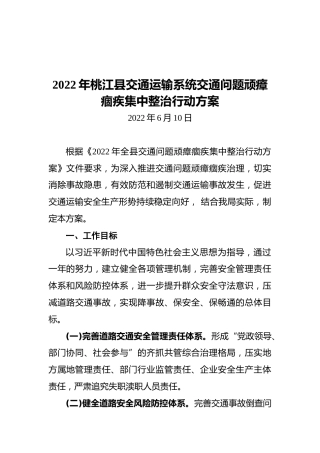 2022年桃江县交通运输系统交通问题顽瘴痼疾集中整治行动方案（20220610）