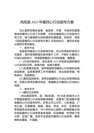凤阳县2023年暖民心行动宣传方案