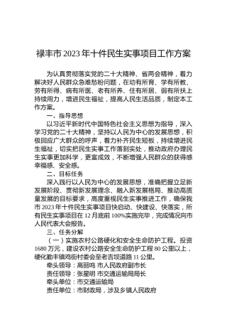 禄丰市2023年十件民生实事项目工作方案