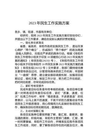 2023年民生工作实施方案