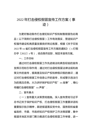 2022年打击侵权假冒宣传工作方案（事迹）