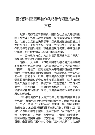 国资委纠正四风和作风纪律专项整治实施方案