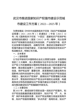 武汉市推进国家知识产权强市建设示范城市建设工作方案（2022—2025年）