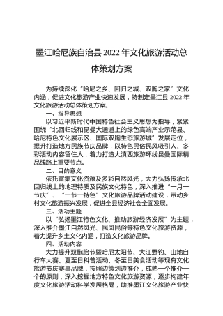 墨江哈尼族自治县2022年文化旅游活动总体策划方案