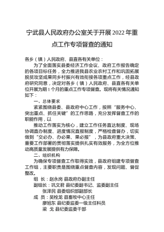 宁武县人民政府办公室关于开展2022年重点工作专项督查的通知