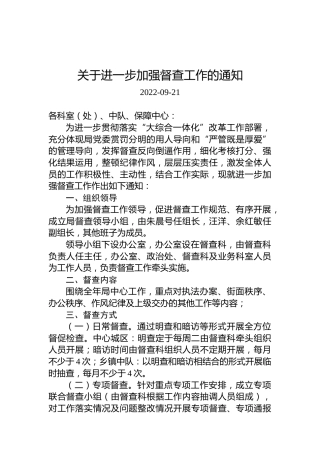 关于进一步加强督查工作的通知