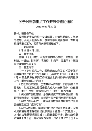 关于对当前重点工作开展督查的通知