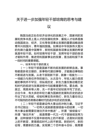 关于进一步加强年轻干部培育的思考与建议