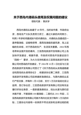 关于西岛内港码头使用及权属问题的建议