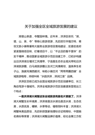 关于加强全区全域旅游发展的建议