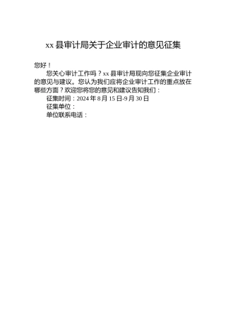 xx县审计局关于企业审计的意见征集