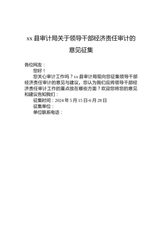 xx县审计局关于领导干部经济责任审计的意见征集