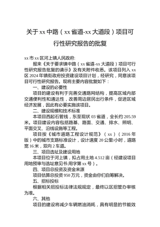 关于xx中路（xx省道-xx大道段）项目可行性研究报告的批复