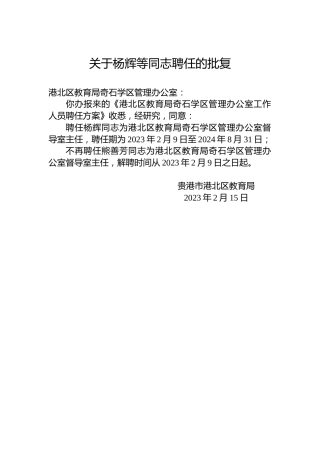 关于杨辉等同志聘任的批复