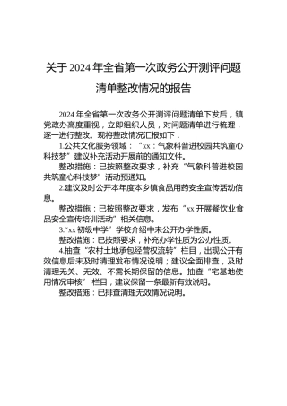 关于2024年全省第一次政务公开测评问题清单整改情况的报告