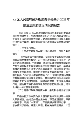 xx区人民政府琶洲街道办事处关于2023年度法治政府建设情况的报告