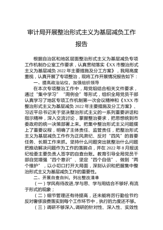 审计局开展整治形式主义为基层减负工作报告