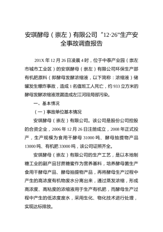 安琪酵母（崇左）有限公司“12·26”生产安全事故调查报告