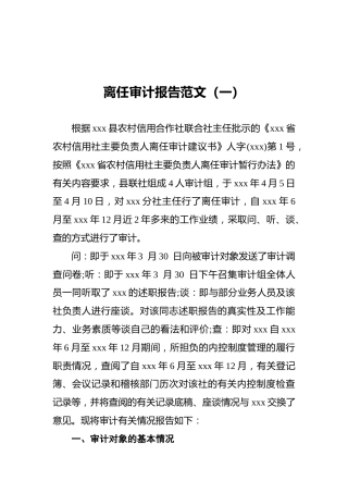 离任审计报告范文（一）