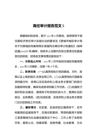 离任审计报告范文（五）