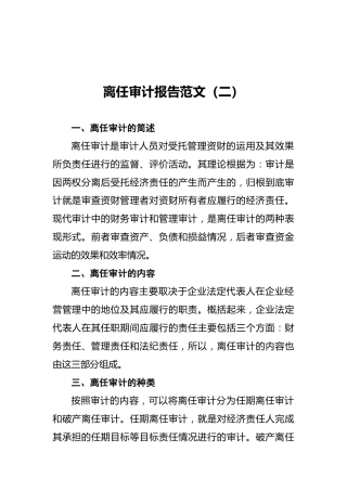 离任审计报告范文（二）