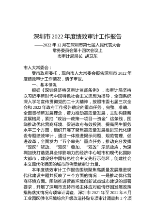 深圳市2022年度绩效审计工作报告