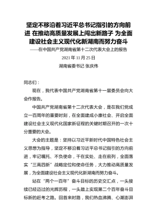 2021年湖南省党代会报告（20211125）