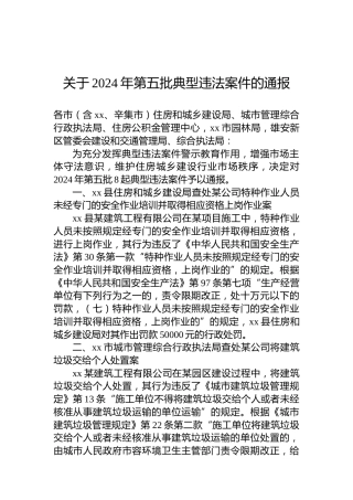 关于2024年第五批典型违法案件的通报