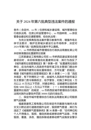 关于2024年第六批典型违法案件的通报