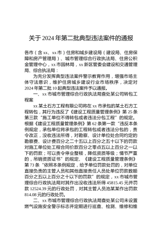 关于2024年第二批典型违法案件的通报