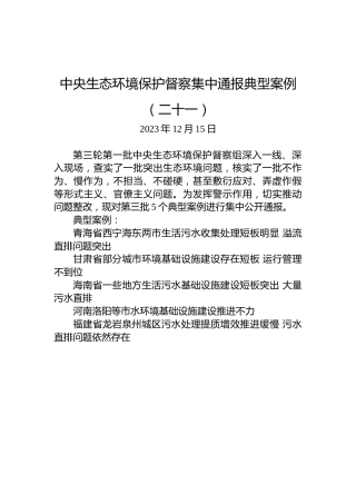中央生态环境保护督察集中通报典型案例（二十一）