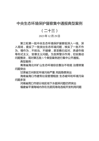 中央生态环境保护督察集中通报典型案例（二十三）