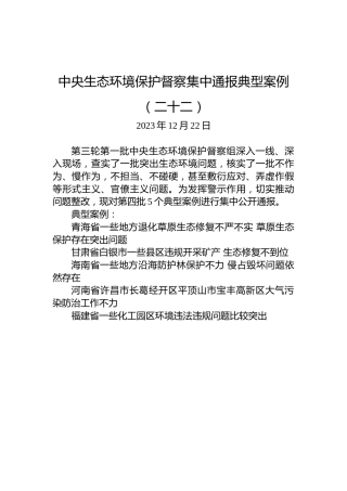 中央生态环境保护督察集中通报典型案例（二十二）