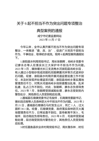 关于6起不担当不作为突出问题专项整治典型案例的通报