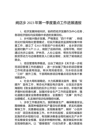 阙店乡2023年第一季度重点工作进展通报